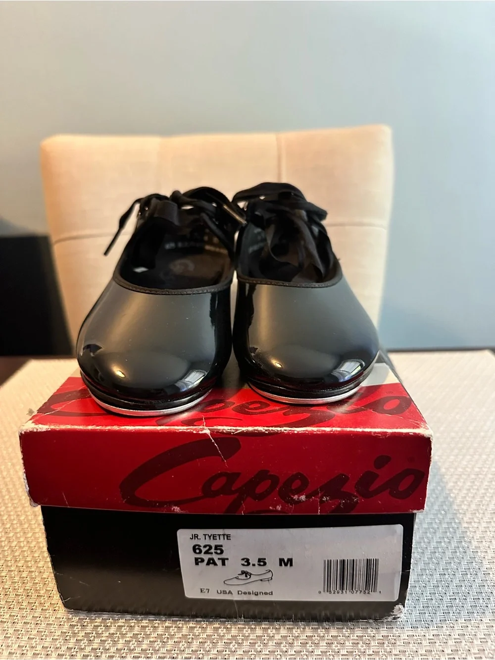 Capezio Black Patent Jr. Tyette Ribbon-Tie Tap Shoes